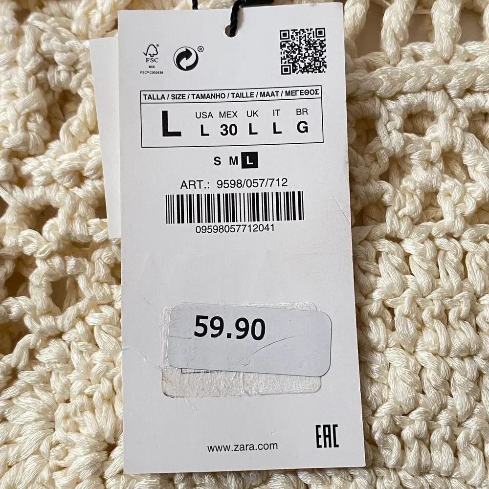 Zara Limited Edition Crochet Tank Top Womens Size Large Cream Acrylic Peplum NWT - Picture 8 of 14